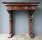 82  Large Vintage Renaissance Revival Oak Fireplace Surround mantel W figures