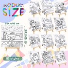48pcs 12 Sets Printed Canvas Paint Art 12 Pcs Wooden Easel Set Paint Pots And   