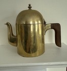 Rare Antique Brass Art Deco Coffee Tea Pot Hinged Lid  Wooden Handle 6 5 