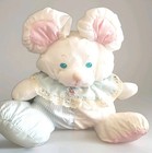 Vintage 1988 Fisher Price Puffalump Mouse Rattle Baby Plush Pink Blue White 10 