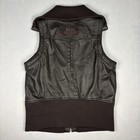 Harley-davidson Women s Brown Leather Vest L Knit Collar Cargo Pockets Bomber