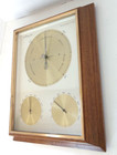 Vtg Wood Framed Wall Barometer Weather Thermometer Humidity Brass Metal Glass