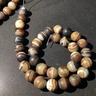 A Strip Ofmagic Tibetan Old Agate Natural Silkworm Line Totem Dzi Round Bead12mm