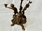Antique Brass Gothic Victorian 3 Boys Footed Candlesticks Holder