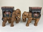 Vtg Pair Teak Elephant Planters Statues Hand Carved Solid Wood Large Heavy Vgc 