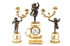 19th C Louis Xvi Gilt Bronze Marble Clock   Cherub Candelabra Set French