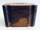 Vitage Antique Wooden Tea Caddy Burled Wood Box Carved Lid  Made In England