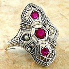 Genuine Stones Deco Antique Style 925 Sterling Silver Ring   023x