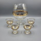 Vintage Mcm Gold Ringed Martini Pitcher Set Retro Barware With 4 Glasses