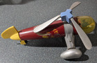 Vtg Wooden Helicopter Pull Toy Red Yellow Grey Spinning Rotor Antique Rare