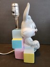 Vntg Baby Looney Tunes Bugs Bunny Ceramic Lamp 10  Tall Pastel Blocks Pics desc