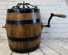 Vintage Wooden Butter Churn Barrel W  Cast Iron Crank Lid Farmhouse Decor