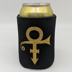 Prince  Symbol Can Koozie Holder Double Sided Black Gold Glitter New Coozie