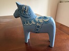 Vintage Light Blue Wooden Dala Horse Made In Sweden 6    Tall