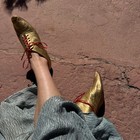 Antique Edwardian Gold Leather Pointy Shoes Lace Up Heels Witchy 1920s Vintage