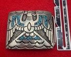 Vintage J  Nezzie Native Navajo Silver Eagle Bird Belt Buckle Turquoise