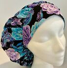 Blue And Purple Floral Print Size Large Medical Bouffant Scrub Cap Surgery Hat