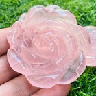 2  Natural Pink Rose Quartz Carved Rose Flowers Crystal Reiki Healing