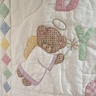 Handmade White Multicolor Embroidered Teddy Bear Baby Crib Quilt Unisex 33x54