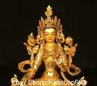 6 6  Old Tibetan Copper Gold Gem Green Tara Enlightenment Goddess Statue