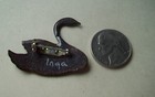 Black Swan Shape Enamel On Copper  Pin Brooch Signed Inga-white black Colors