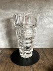 Vtg Ceska  Hand Cut Crystal 10 In Vase Tiered Geometric Art Deco Signed Czech