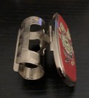 Vintage Metal Lipstick  Holder W Mirror Red W White Flowers 2     42