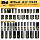 1 2  Drive Impact Socket Set  50-piece Metric  8-32mm  Deep   Standard Sockets