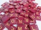 Wood Scrabble Tiles  Maroon Burgundy  Gold   Tan Letters  Sold Individual