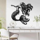 Metal Mermaid Wall Art Decor  Fantasy Ocean Themed Metal Sculpture  Coastal Wall