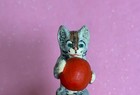 Vtg Tabby Cat Antique Composition Miniature Mama Red Ball Figurine Germany Rare 