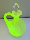 Vintage Fenton Vaseline Daisy   Fern Cruet -uranium Art Glass