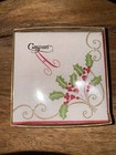 Caspari Paper Linen Cocktail Napkins 30ct     Christmas Holly Monogram A     Boxed