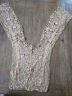 Vintage Beige Lace Collar-yoke With Floral Embroidery - For Dress Or Blouse  d6 