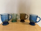 Set 4 Vintage Anchor Hocking Usa Cafe Blue Amber Fern 5    4 5    Mug Cup Mix Lot