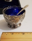 Vintage Fb Rogers Silver Plate Cobalt Blue Set Of 4 Salt Cellars Bowls W case