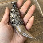 Imitation Tiger Tooth Pendant Lizard Claw Tibetan Silver Inlay Amulet Jewelry