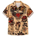Vintage Tattoo Flash Hawaiian Shirt Tiger Skull Old School Mens Aloha Top Shirt