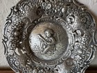 Antique 800 Silver Repousse   Pierced Trinket Dish With Angel Cherub 19th Cent 