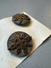 Lot Of Two Vintage Wood Metal Buttons  Very Unique 