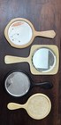4 Vintage Hand Held Celluloid   Wood Vanity Beveled Mirrors