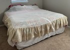 Vintage Embroidered Scalloped Edges Eyelet Dust Ruffle Bed Skirt King 13    Drop