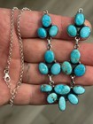 Sterling Silver Sierra Bella Turquoise Statement Cluster Drop Bar Necklace  925