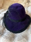 Vintage Andr   Canadian Hat Montreal Purple Felt Cloche Veil Feather