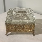 Vintage Decorative Glass Top Brass Gold Tone Filigree Jewelry Trinket Box 4x3 5 
