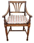 Antique English Anglo-indian 19th C Carved Inlaid Cane Seat Armchair Desk Chair
