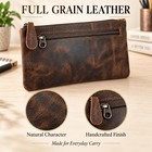 Leather Pencil Case Pouch 8x4 Inch Vintage Brown 2 Compartment Zipper Pen Bag