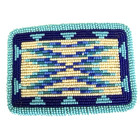 Vintage Handmade Native American Seed Beaded Belt Buckle Blue White Geometric