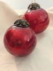 Vintage Mercury Glass Ornaments Set Of 2 - Red Crackle Glass Kugel Style 