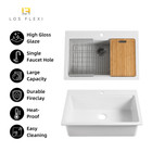 33  X 22  Drop-in Kitchen Sink White Fireclay Workstation With Grids   Strainer
